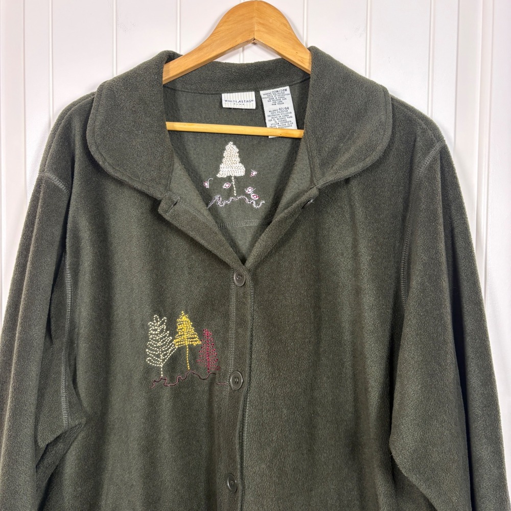 Forest Green Fleece Button Up Embroidered Jacket Plus Sz 22-24 Fall Transition - Picture 5 of 9